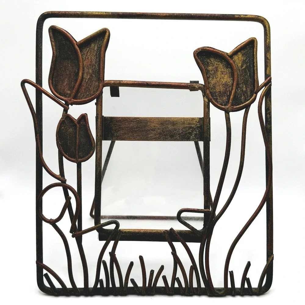 Metal Tulip Picture Frame Floral Tulip Rustic Folk Art Tabletop Photo Holder